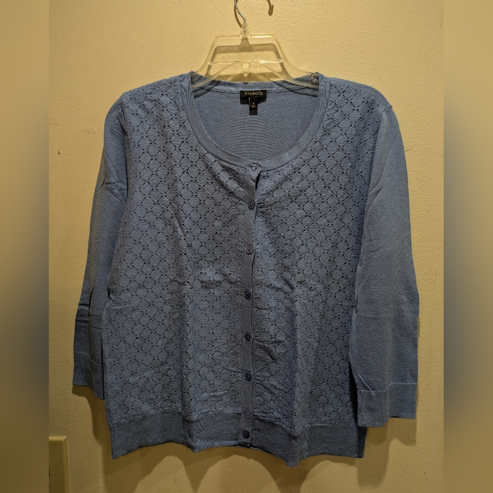 Talbots Blue Textured Cardigan Size Large
